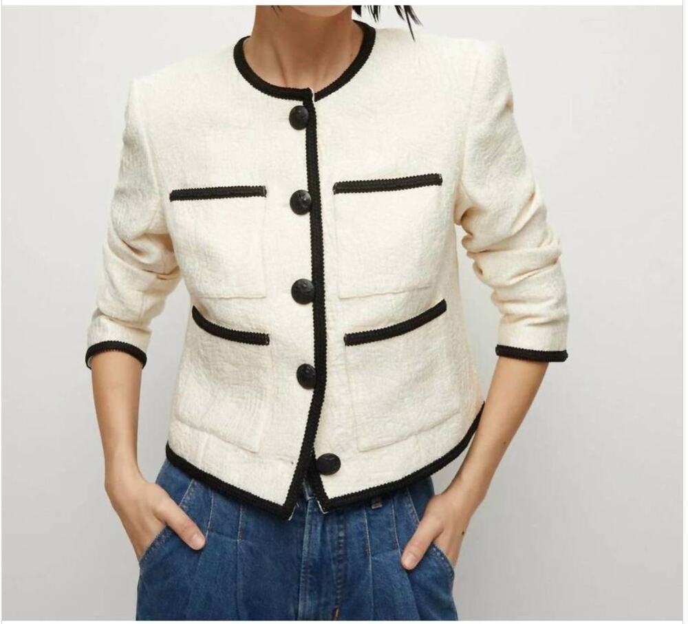 Veronica Beard Darla Front Button Jacket Ecru Cream Pockets Lined Size 10 New